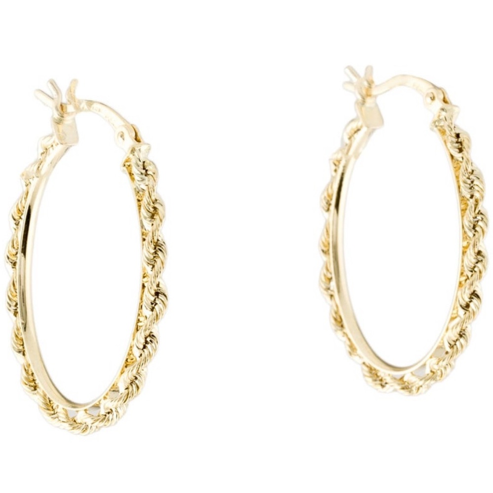 14k Yellow Gold Rope Hoop Earrings